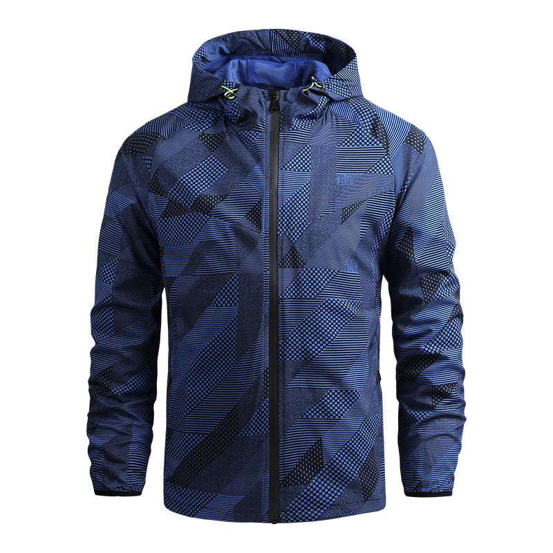 Herren atmungsaktive Softshell-Kapuzenjacke mit geometrischem Allover-Print und sportlicher Passform Nord Taschen