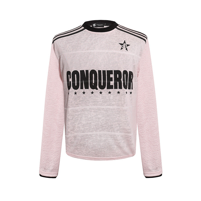 Damen Langarmshirt mit Statement-Print, Sportstreifen und strukturierter Slub-Optik Nord Taschen
