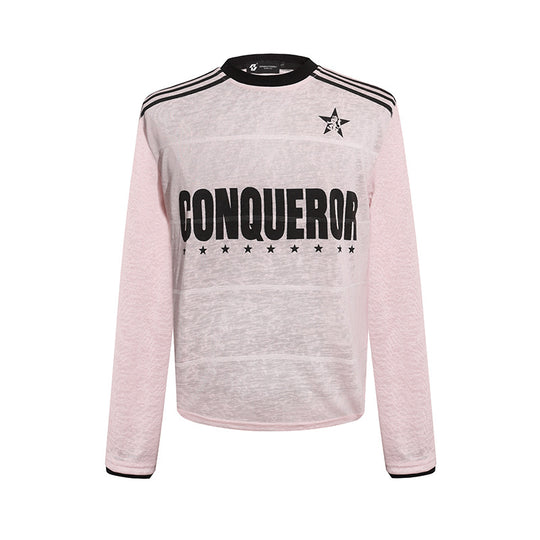 Damen Langarmshirt mit Statement-Print, Sportstreifen und strukturierter Slub-Optik Nord Taschen