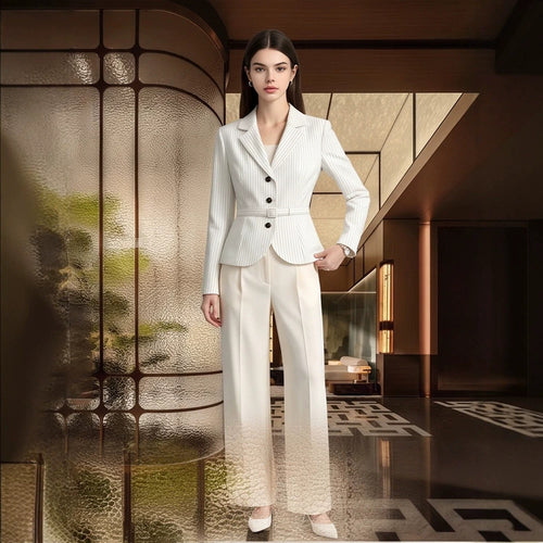 Damen Tailliertes Nadelstreifen-Blazer- und Palazzo-Hosen-Set Nord Taschen