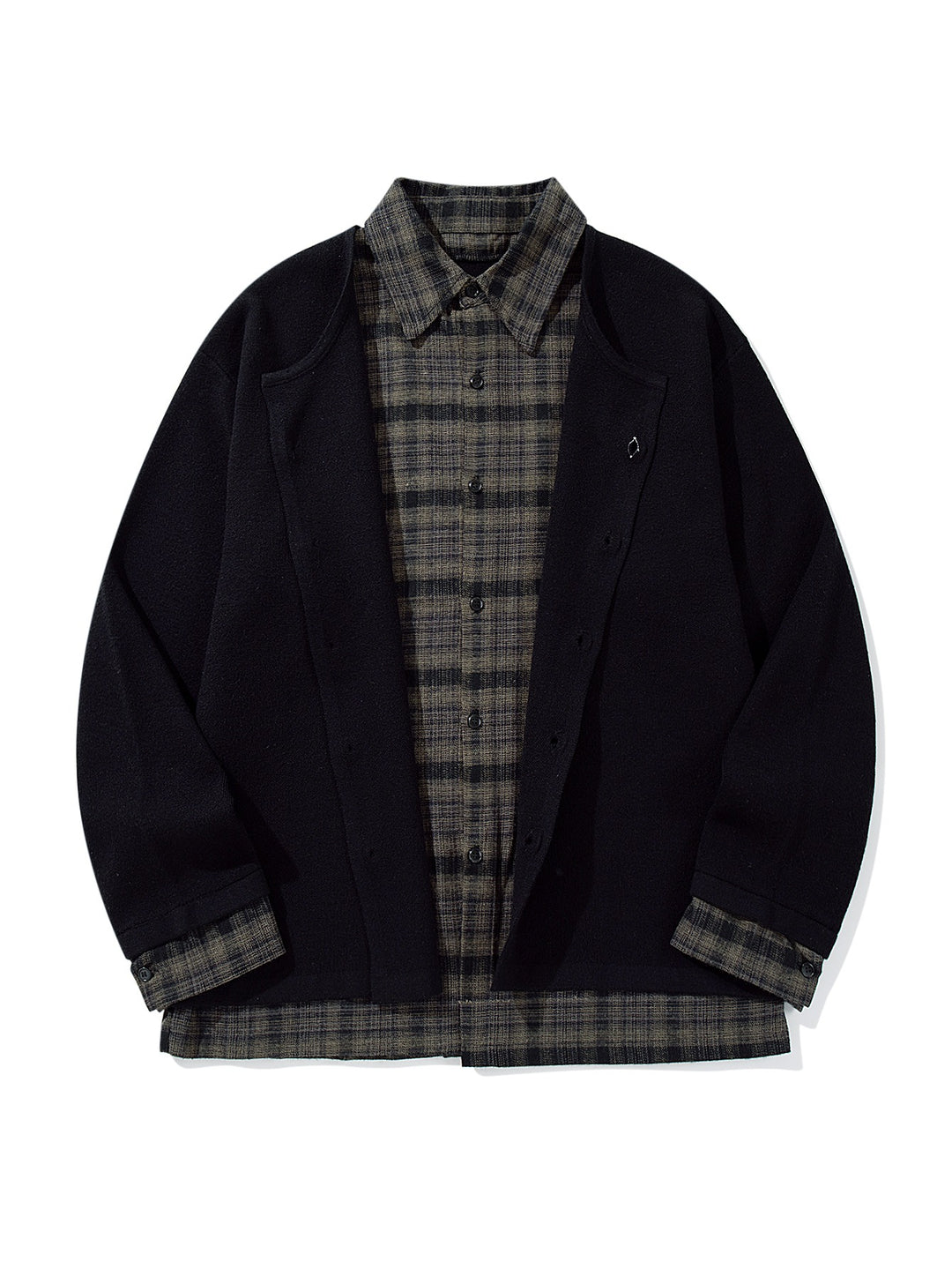 Herren Karierter Flanellhemd-Layer mit offenem Strickcardigan Nord Taschen
