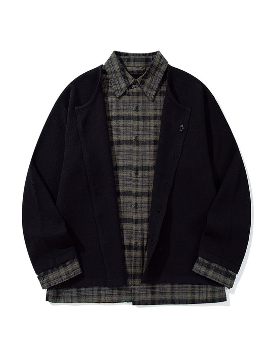 Herren Karierter Flanellhemd-Layer mit offenem Strickcardigan Nord Taschen