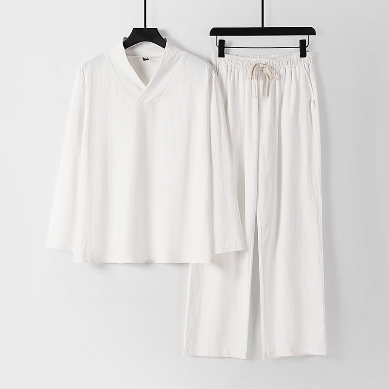 Unisex Zen-inspiriertes Leichtes Loungewear-Set mit V-Ausschnitt-Shirt und Elastischer Kordelbund-Hose Nord Taschen