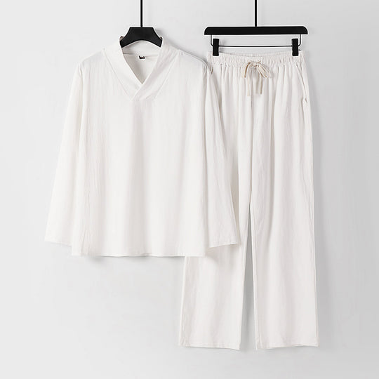 Unisex Zen-inspiriertes Leichtes Loungewear-Set mit V-Ausschnitt-Shirt und Elastischer Kordelbund-Hose Nord Taschen