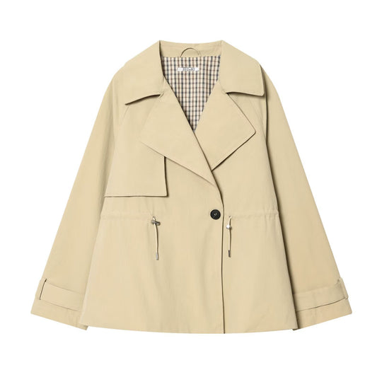 Damen Kurzer Oversize-Trenchcoat mit Tunnelzugtaillen und weitem Revers Nord Taschen