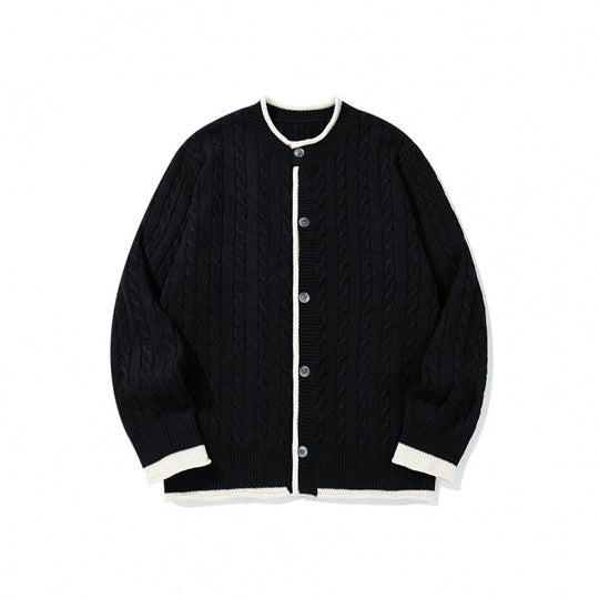 Unisex Feinstrick-Cardigan mit Zopfmuster, Rundhalsausschnitt und Kontrastblende Nord Taschen