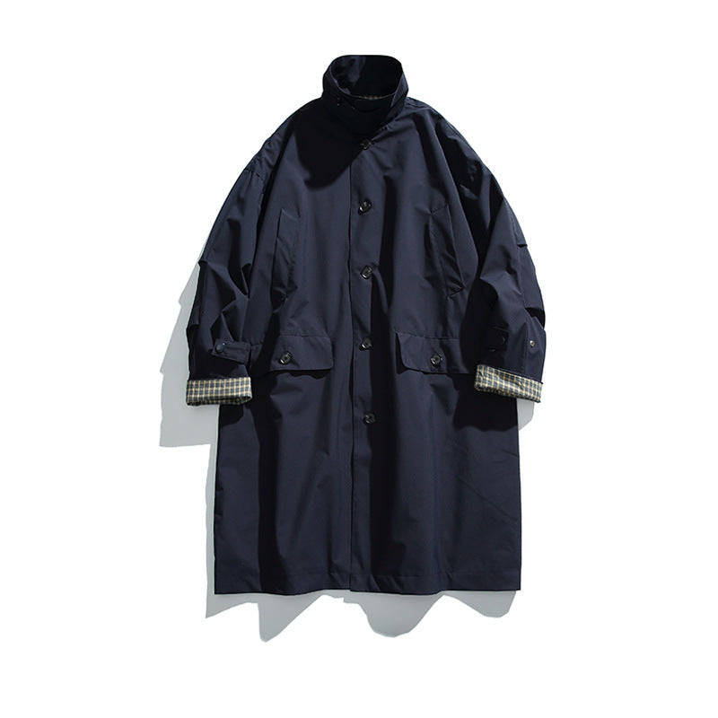 Herren übergroßer wasserdichter Trenchcoat mit Stehkragen und kariertem Futter Nord Taschen