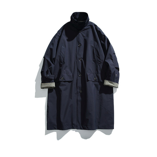 Herren übergroßer wasserdichter Trenchcoat mit Stehkragen und kariertem Futter Nord Taschen