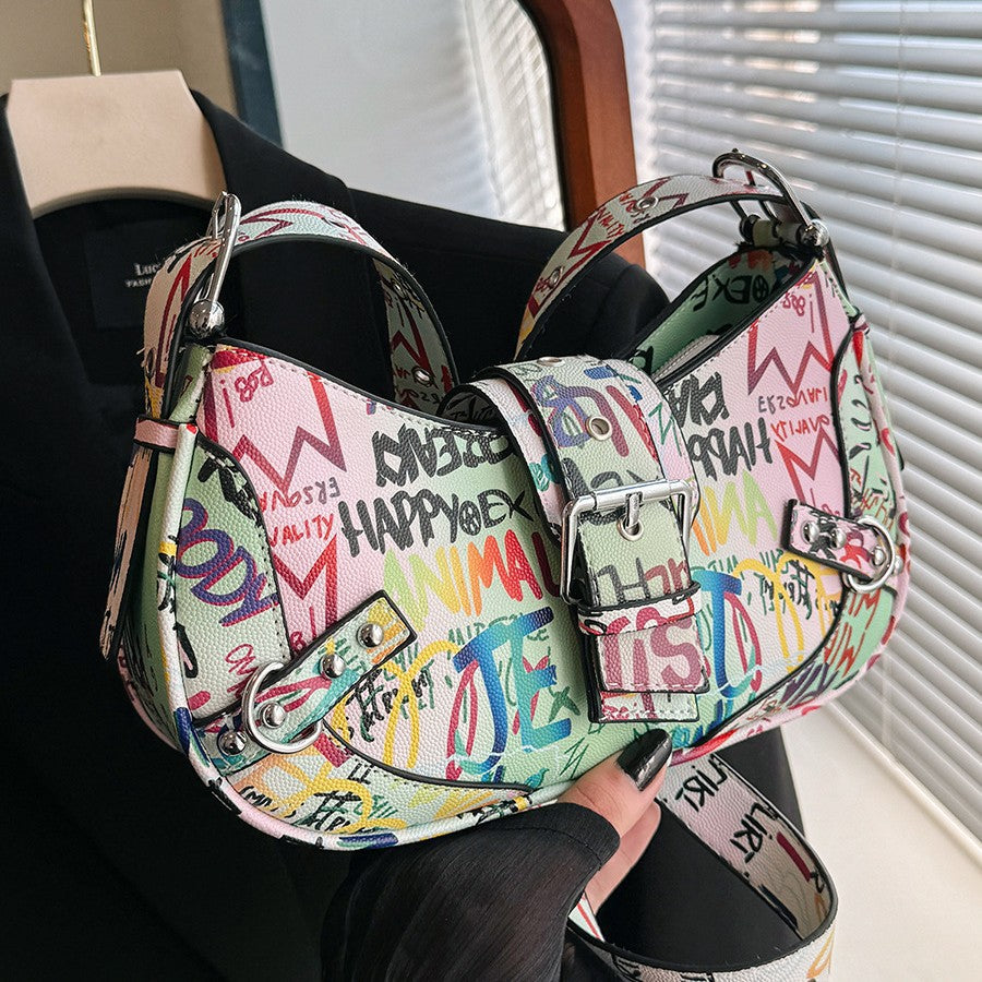 Damen modische Schultertasche mit auffälligem Graffiti-Design Nord Taschen