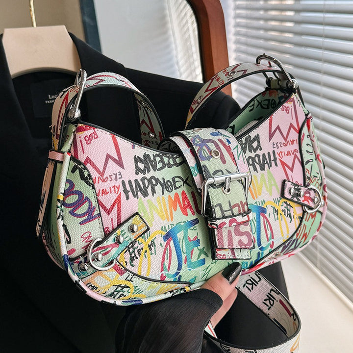 Damen modische Schultertasche mit auffälligem Graffiti-Design Nord Taschen