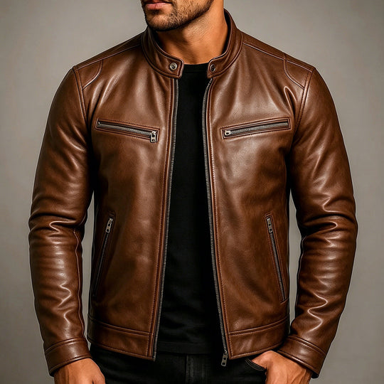 Herren Lederjacke im Vintage-Suede-Look mit Stehkragen und Reißverschlusstaschen Nord Taschen