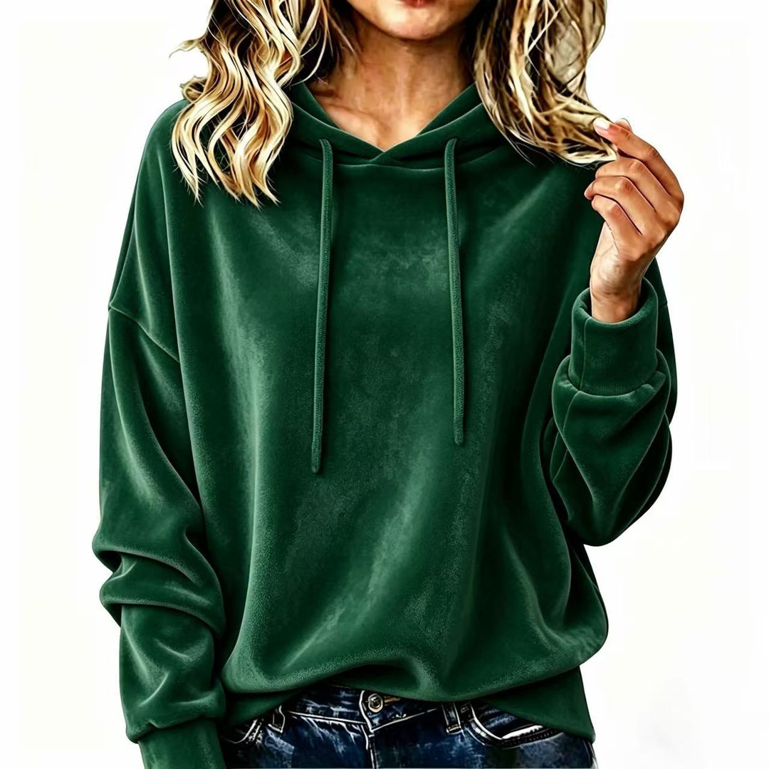 Damen Kuscheliger Samt-Kapuzenpullover im Oversize-Schnitt Nord Taschen