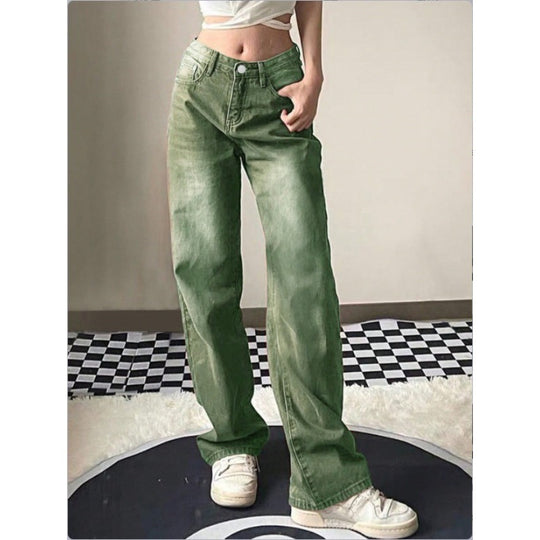 Damen High-Waist Relaxed-Straight-Denimhose mit weitem Bein Nord Taschen