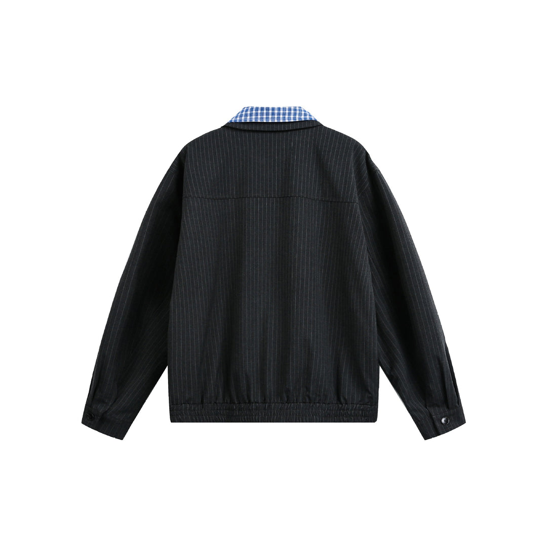 Herren Boxy-Blousonjacke aus Nadelstreifenstoff mit kontrastierendem Hemdkragen Nord Taschen