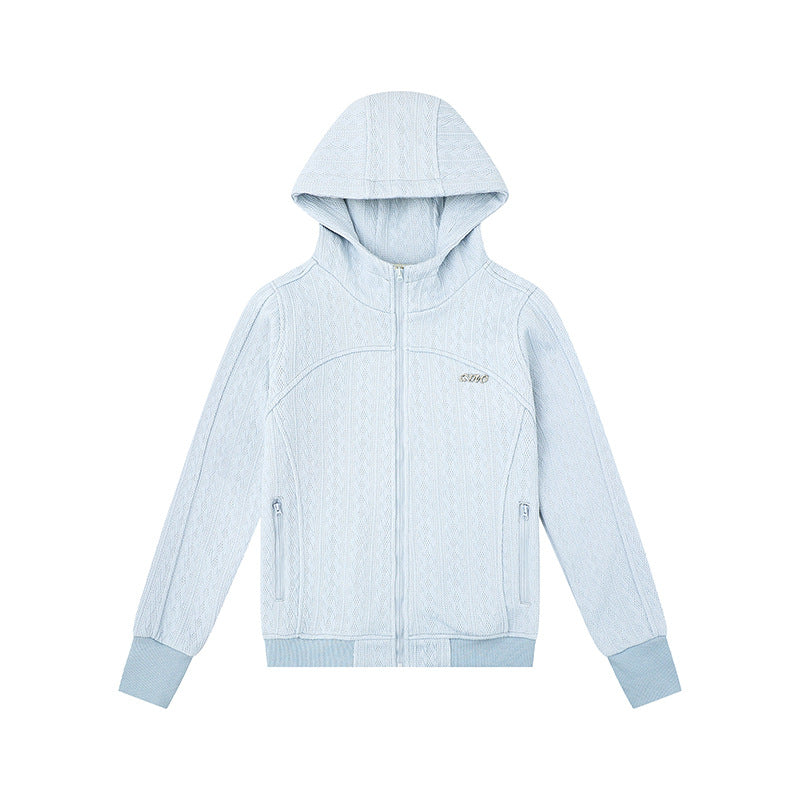 Damen Kapuzen-Strickjacke mit Zopfmuster, durchgehendem Reißverschluss und Eingrifftaschen Nord Taschen