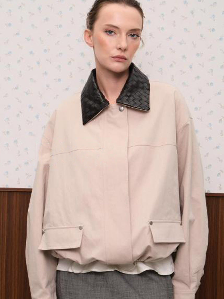 Damen Oversized-Übergangsjacke mit geflochtenem Kragen und aufgesetzten Klappentaschen Nord Taschen