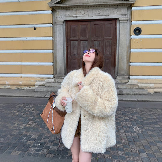 Damen Oversized Kunstfell‑Mantel mit Teddy‑Optik, Stehkragen und Eingrifftaschen Nord Taschen