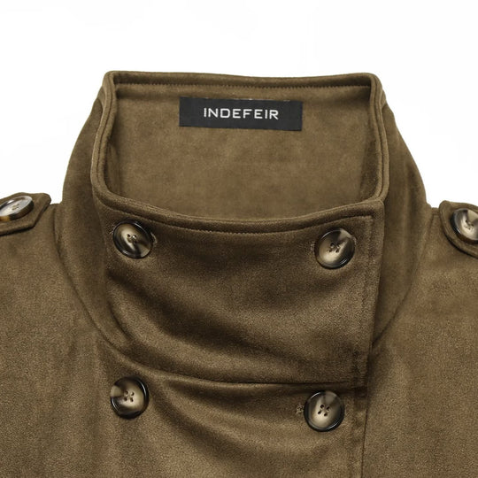 Damen Ärmellose Doppelreihige Trenchweste mit hohem Stehkragen und Schulterpatten Nord Taschen