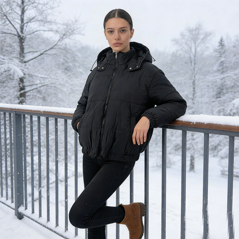 Damen Wattierte Steppjacke mit Volumenkapuze, elastischem Saum und verstellbarer Taille Nord Taschen