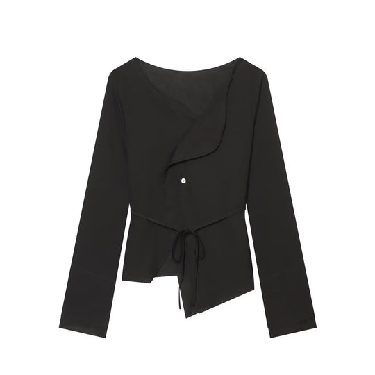 Damen Wickelbluse mit Taillenband, asymmetrischem Saum und Volantkanten Nord Taschen