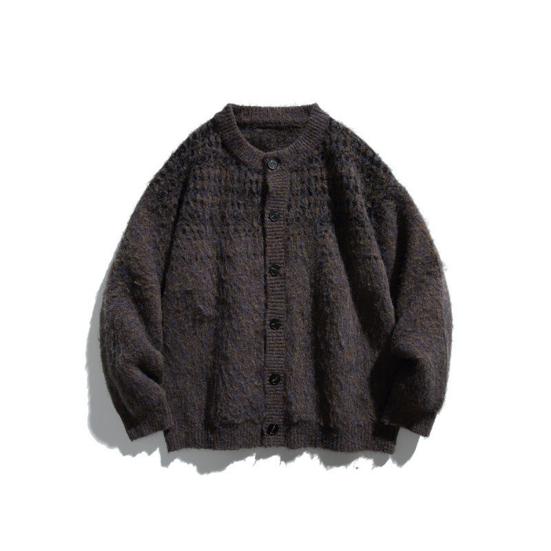 Damen Grobgestrickte Oversize-Cardigan mit Mohair-Optik und Rundhalsausschnitt Nord Taschen