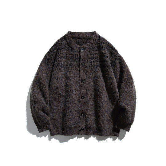 Damen Grobgestrickte Oversize-Cardigan mit Mohair-Optik und Rundhalsausschnitt Nord Taschen