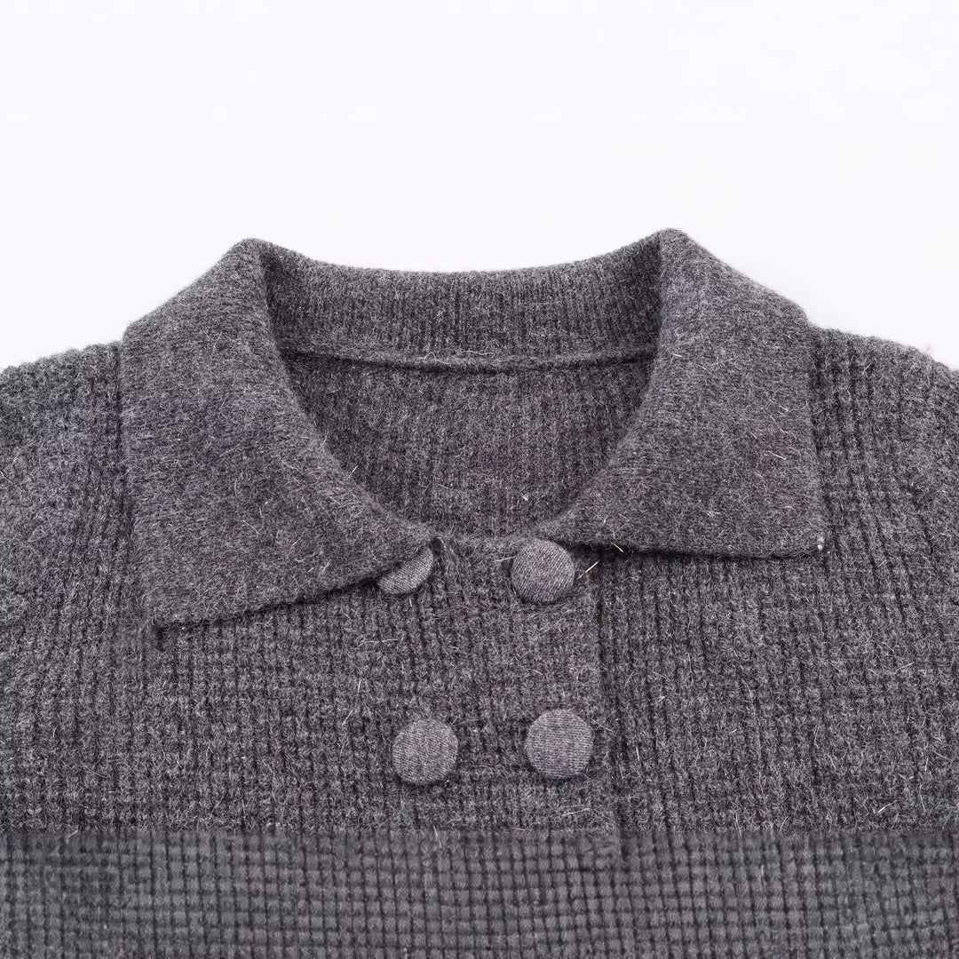 Damen Doppelreihige Bouclé-Jacke mit Schößchen, aufgesetzten Taschen und Hemdkragen Nord Taschen