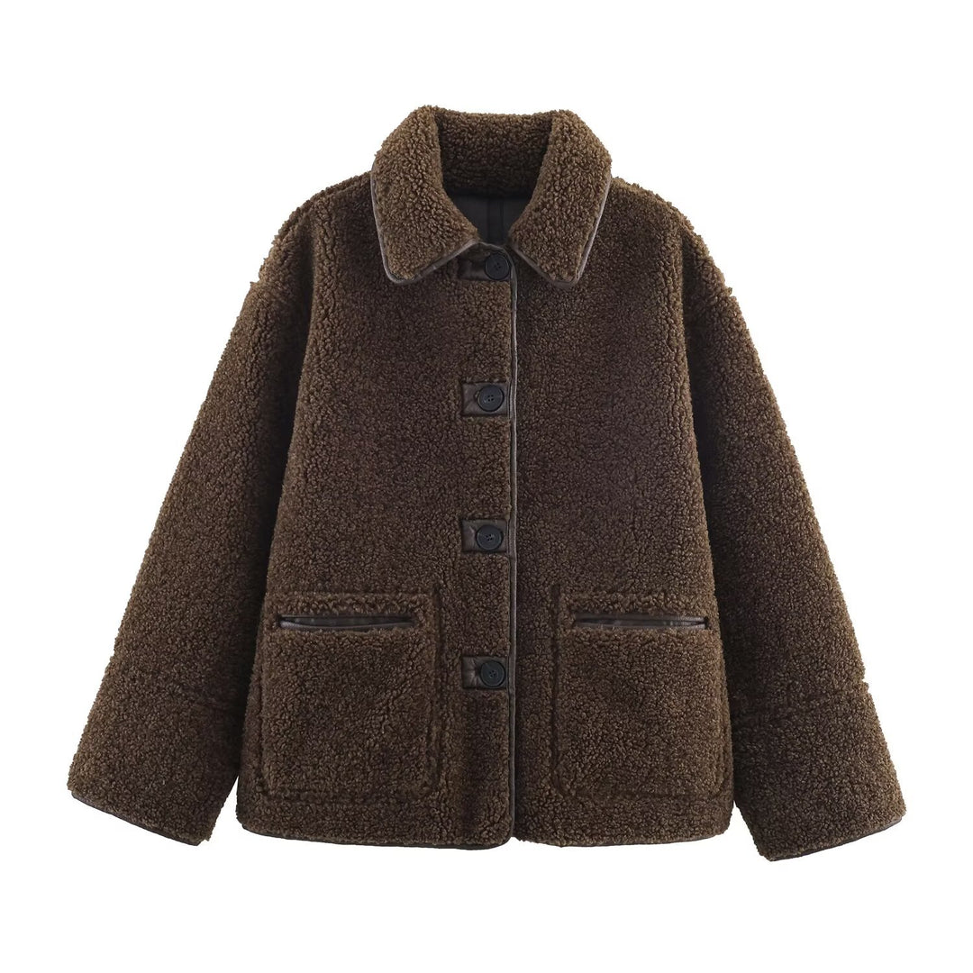 Damen 70+ Teddy‑Fleece‑Jacke im Oversize‑Cocoon‑Schnitt Nord Taschen