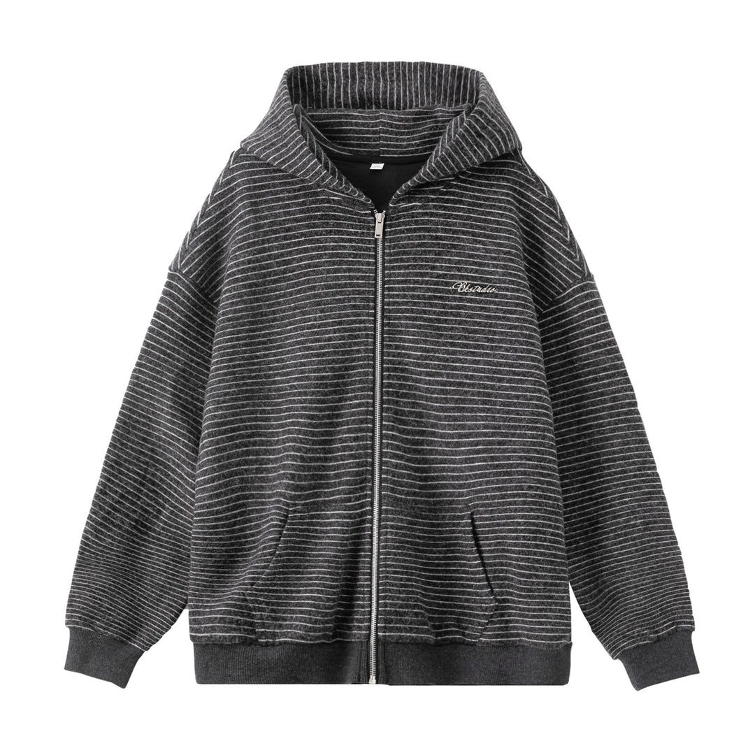 Unisex Oversize Kapuzenjacke mit durchgehendem Reißverschluss, feiner Streifenstruktur und Kängurutasche Nord Taschen