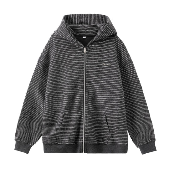 Unisex Oversize Kapuzenjacke mit durchgehendem Reißverschluss, feiner Streifenstruktur und Kängurutasche Nord Taschen