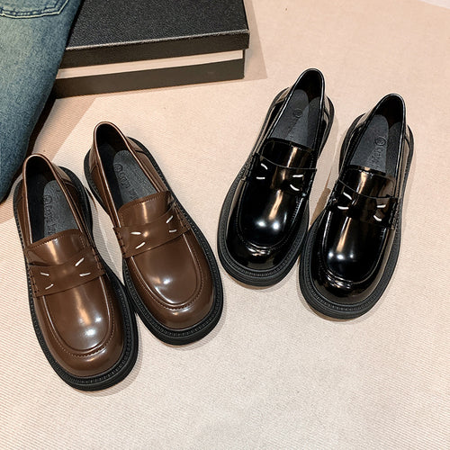 Damen Glänzende Penny‑Loafer im Retro‑Chunky‑Look mit sculpted Plateau‑Sohle Nord Taschen