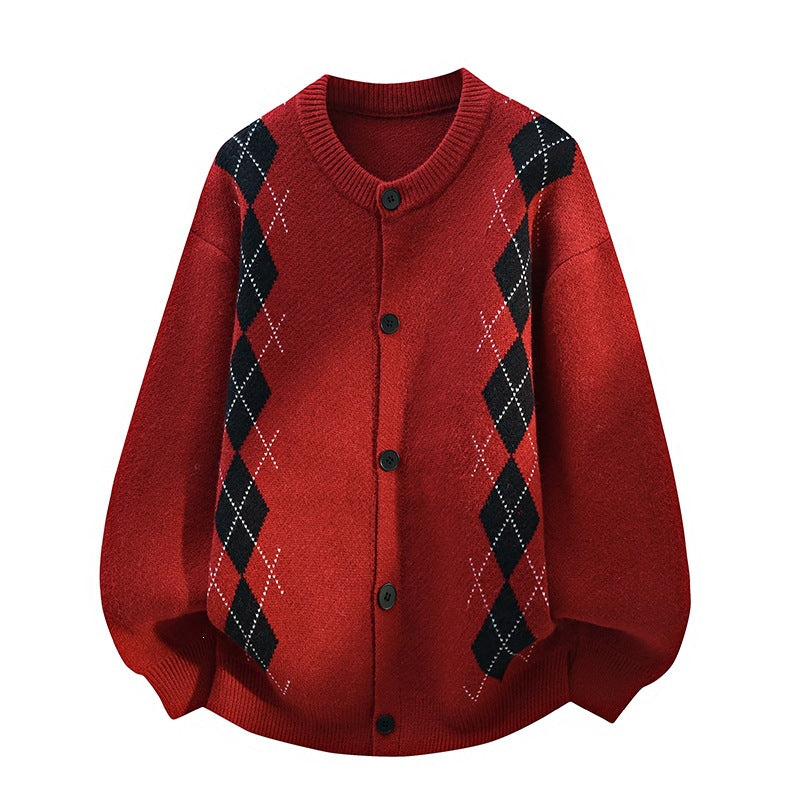 Damen Oversize Strickcardigan mit Rautenmuster & Knopfleiste Nord Taschen