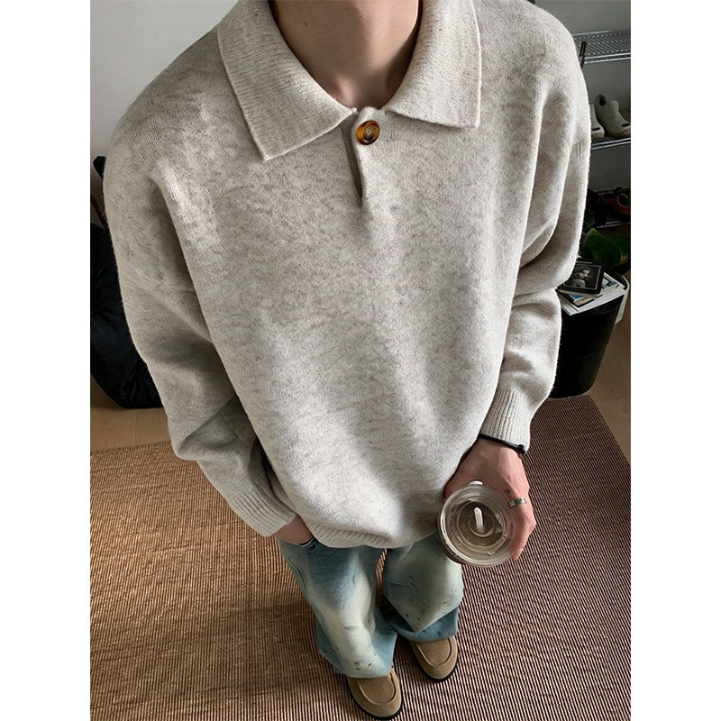 Damen Oversize-Strickpullover mit Polokragen und Ein-Knopf-Detail Nord Taschen