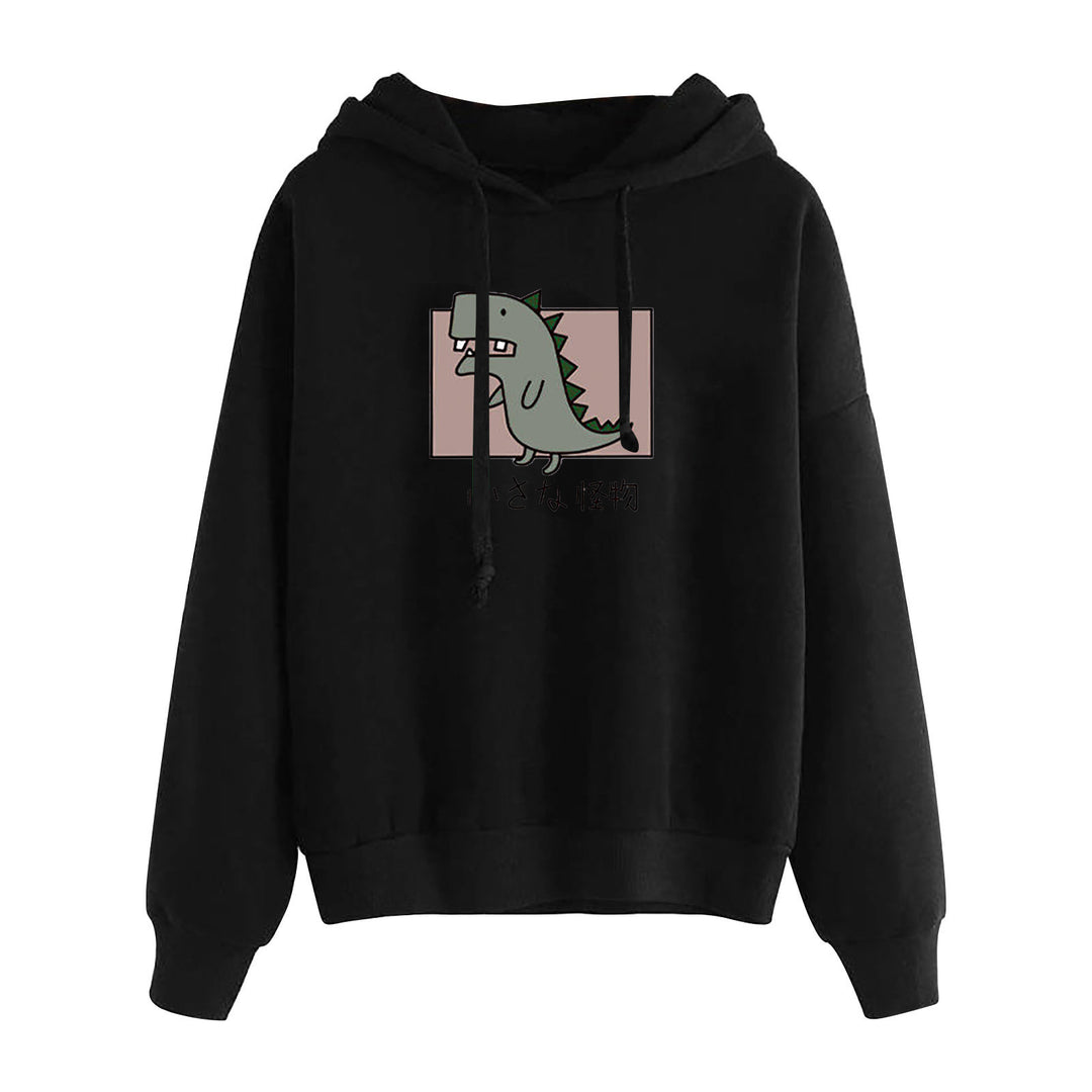 Damen nan kurz geschnittener Cropped-Kapuzenpullover mit niedlicher Frosch-Illustration und verstellbarer Kapuze Nord Taschen