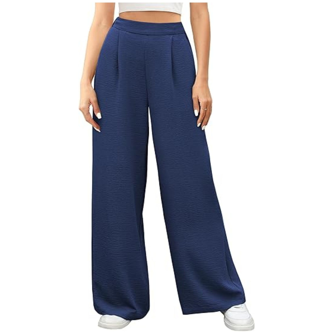 Damen hochtaillierte weite Palazzo-Hose mit Strukturstoff Nord Taschen