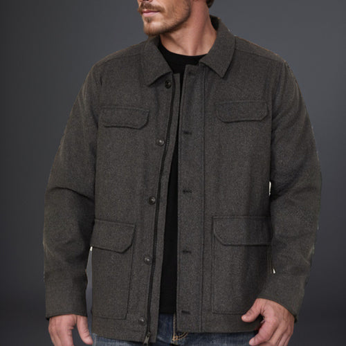 Herren Woll-Fieldjacke mit vier Pattentaschen und Hemdkragen Nord Taschen