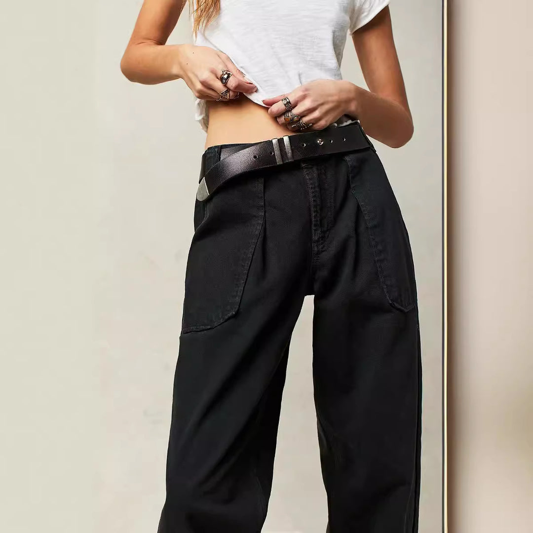 Damen weite High-Waist Baggy-Jeans mit tiefem Schritt, Five-Pocket Design und extra-langen Beinen Nord Taschen