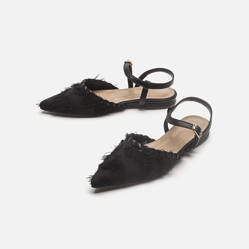Damen Elegante Sling-Ballerinas mit feiner Fransenverzierung