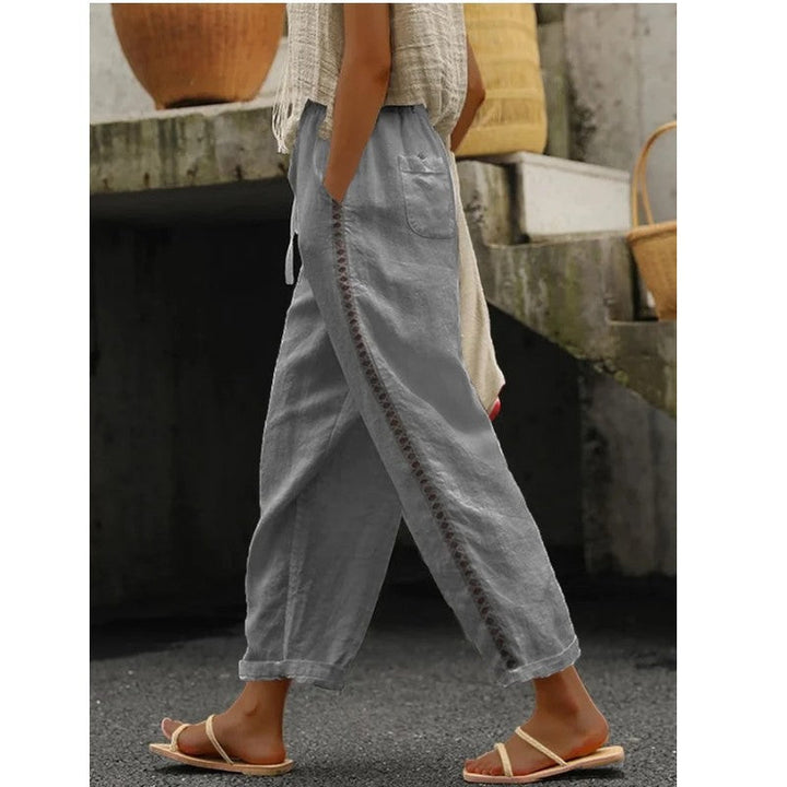 Damen Leichte Leinenhose mit seitlichen Knopfdetails