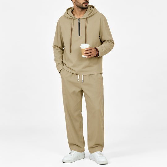 Herren Leichter Halbzip-Kapuzenpullover im Relaxed-Fit mit Kordelzug Nord Taschen