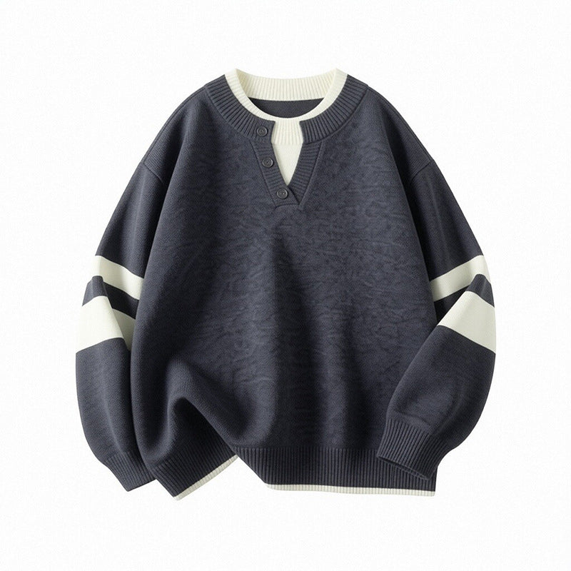 Damen Sportlicher Oversize-Pullover mit Knopfleiste Nord Taschen