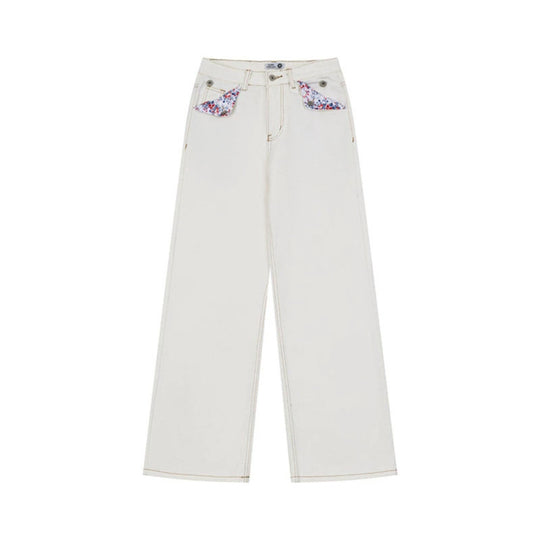 Damen Weite High‑Waist-Jeans im Palazzo-Schnitt mit Ziernaht und Blumen-Taschenfutter Nord Taschen