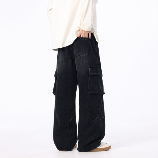 Herren Weite Cargo-Denimhose mit Tunnelzug, Used‑Waschung und Oversize‑Passform Nord Taschen