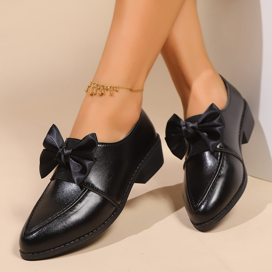 Damen Spitz zulaufende Loafer mit dekorativer Satin-Schleife und flachem Blockabsatz Nord Taschen