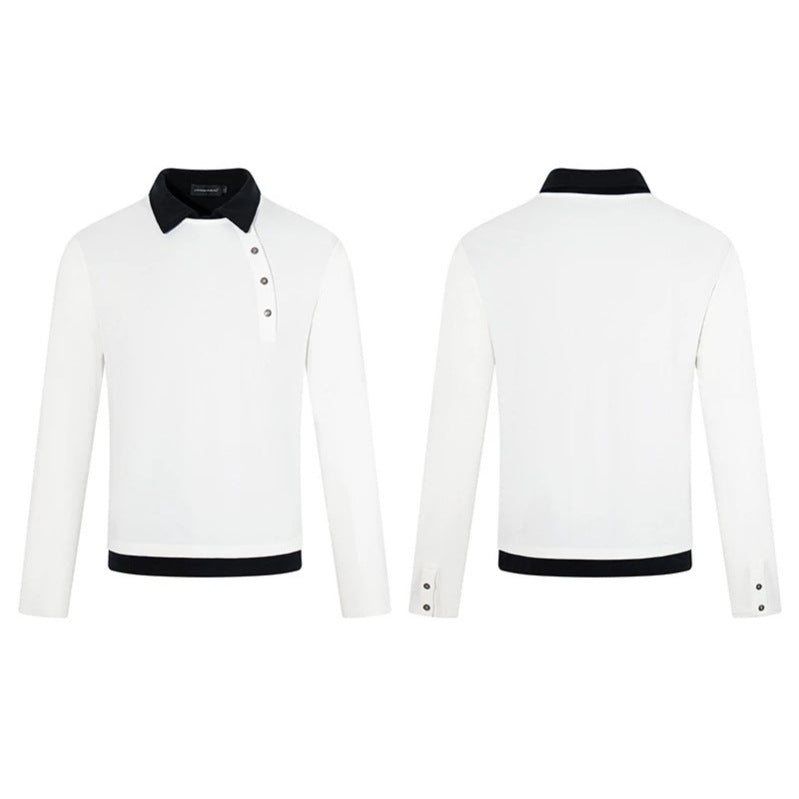 Herren Langarm-Poloshirt mit asymmetrischer Knopfleiste und kontrastierendem Kragen Nord Taschen