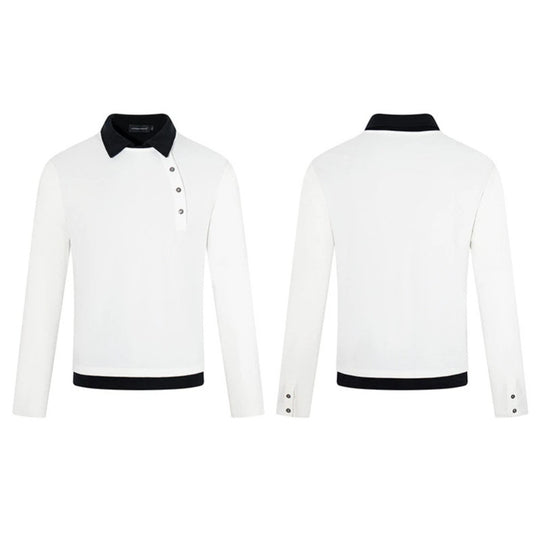 Herren Langarm-Poloshirt mit asymmetrischer Knopfleiste und kontrastierendem Kragen Nord Taschen