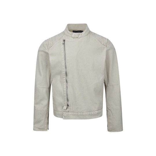 Herren Kurz geschnittener asymmetrischer Canvas-Bikerblouson mit Funnelkragen und Reißverschluss-Detail Nord Taschen