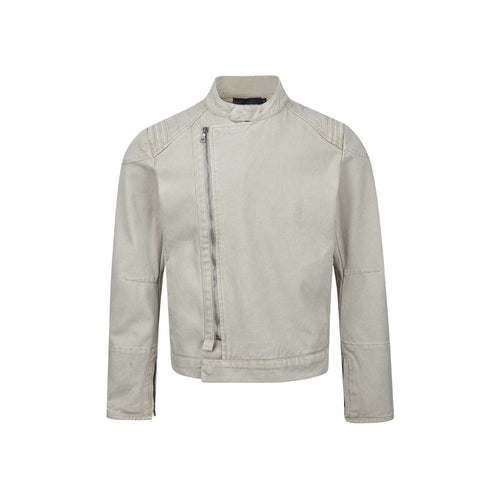 Herren Kurz geschnittener asymmetrischer Canvas-Bikerblouson mit Funnelkragen und Reißverschluss-Detail Nord Taschen
