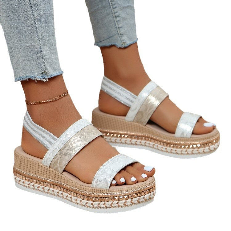 Damen Riemensandalen mit modischer Schmuckverzierung und Plateau-Rand