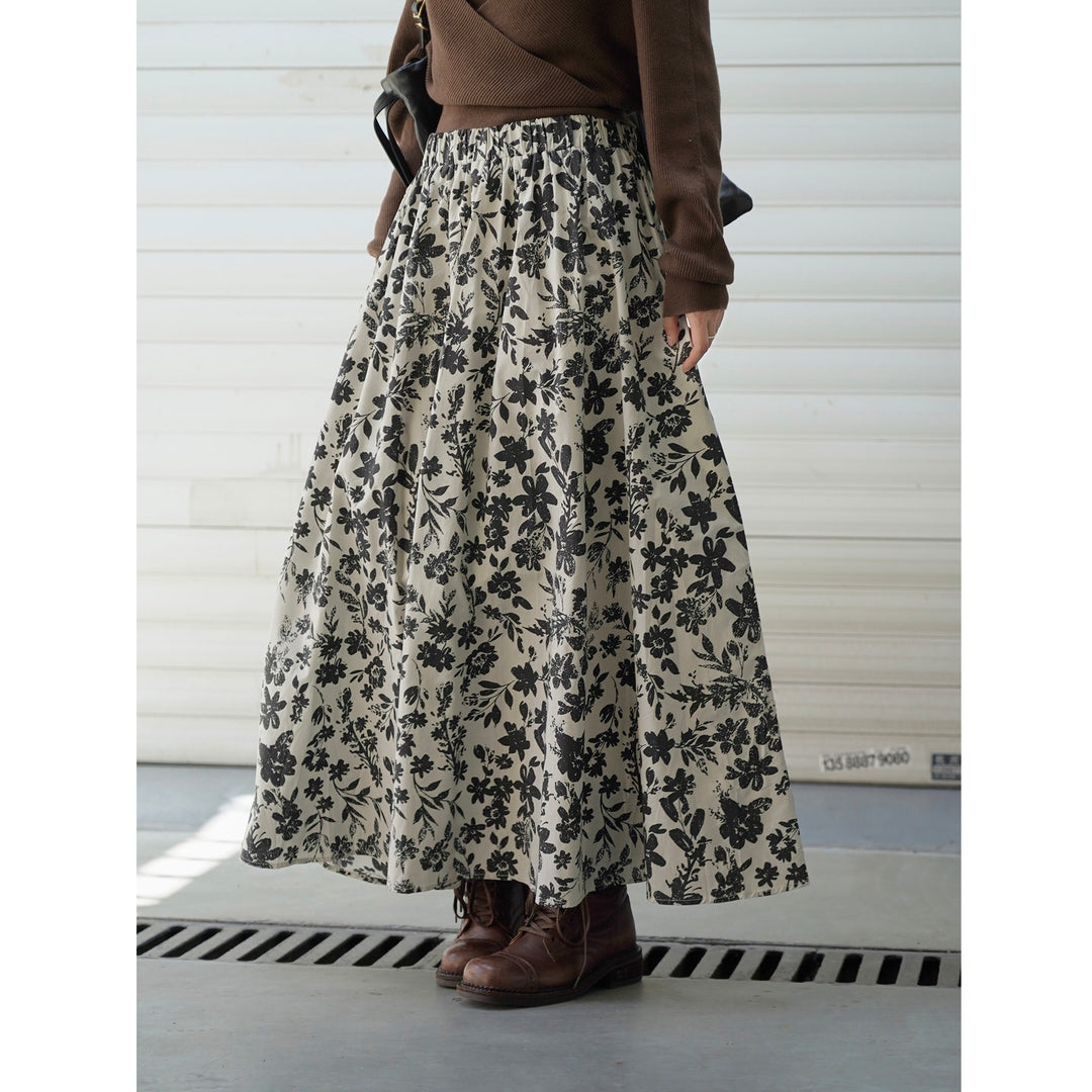 Damen Weiter Midirock mit gerafftem Bund und floralem Muster Nord Taschen